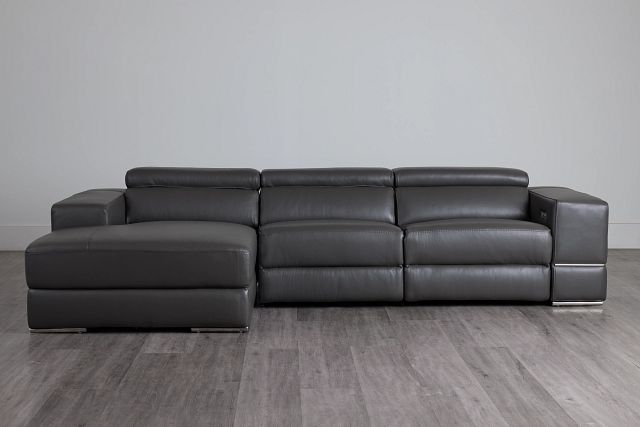 Dante Gray Leather Left Chaise Power Reclining Sectional