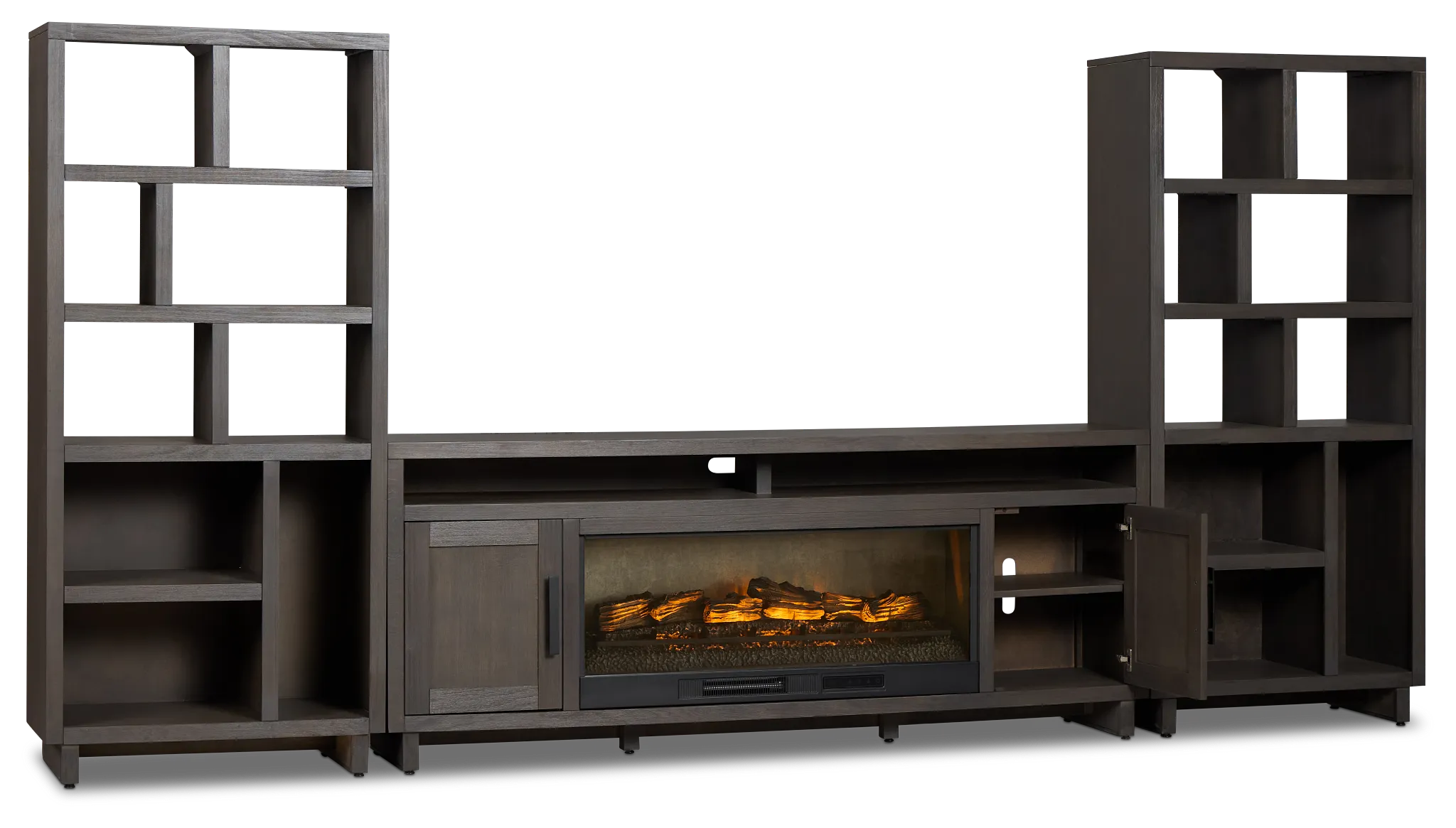 Richmond Gray 80" Open Pier Entertainment Wall With Fireplace