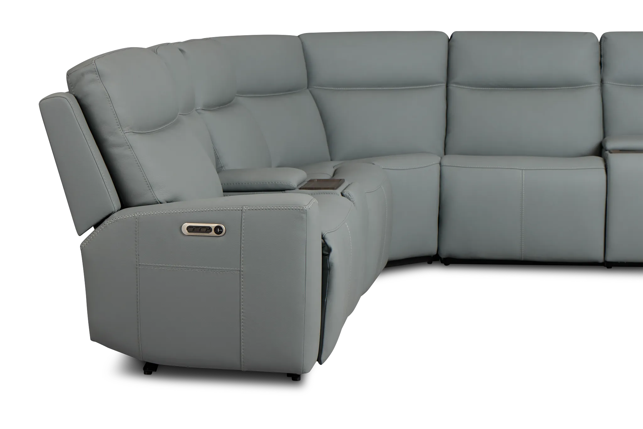 Flexsteel Sterling Blue Lthr/vinyl Large Dual Power Reclining Two-arm Sectional