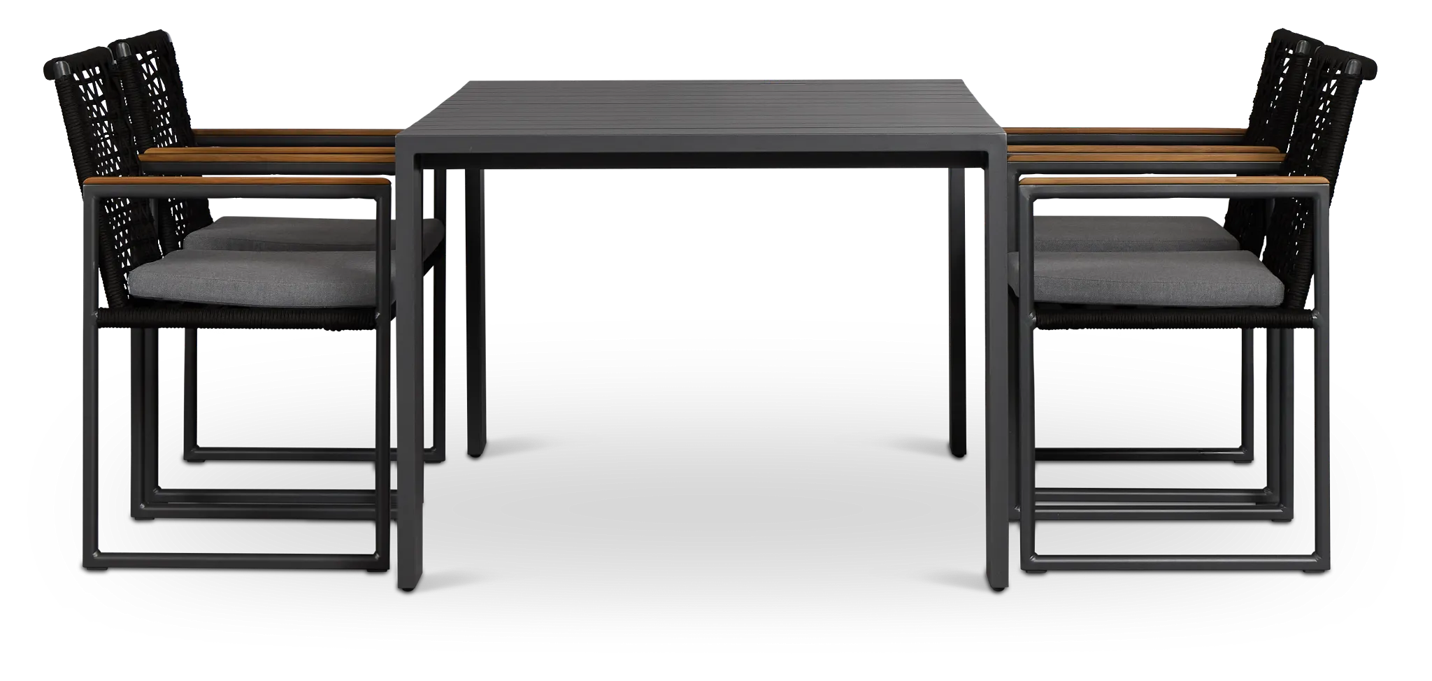 Sunrise Dark Gray 65" Rectangular Table & 4 Teak Arm Chairs