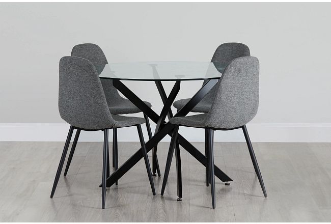 Havana Black Dk Gray Round Table & 4 Upholstered Chairs