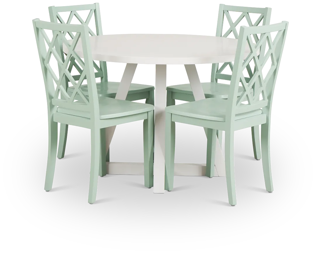 Edgartown White Round Table & 4 Light Blue Wood Chairs