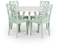 Edgartown White Round Table & 4 Light Blue Wood Chairs