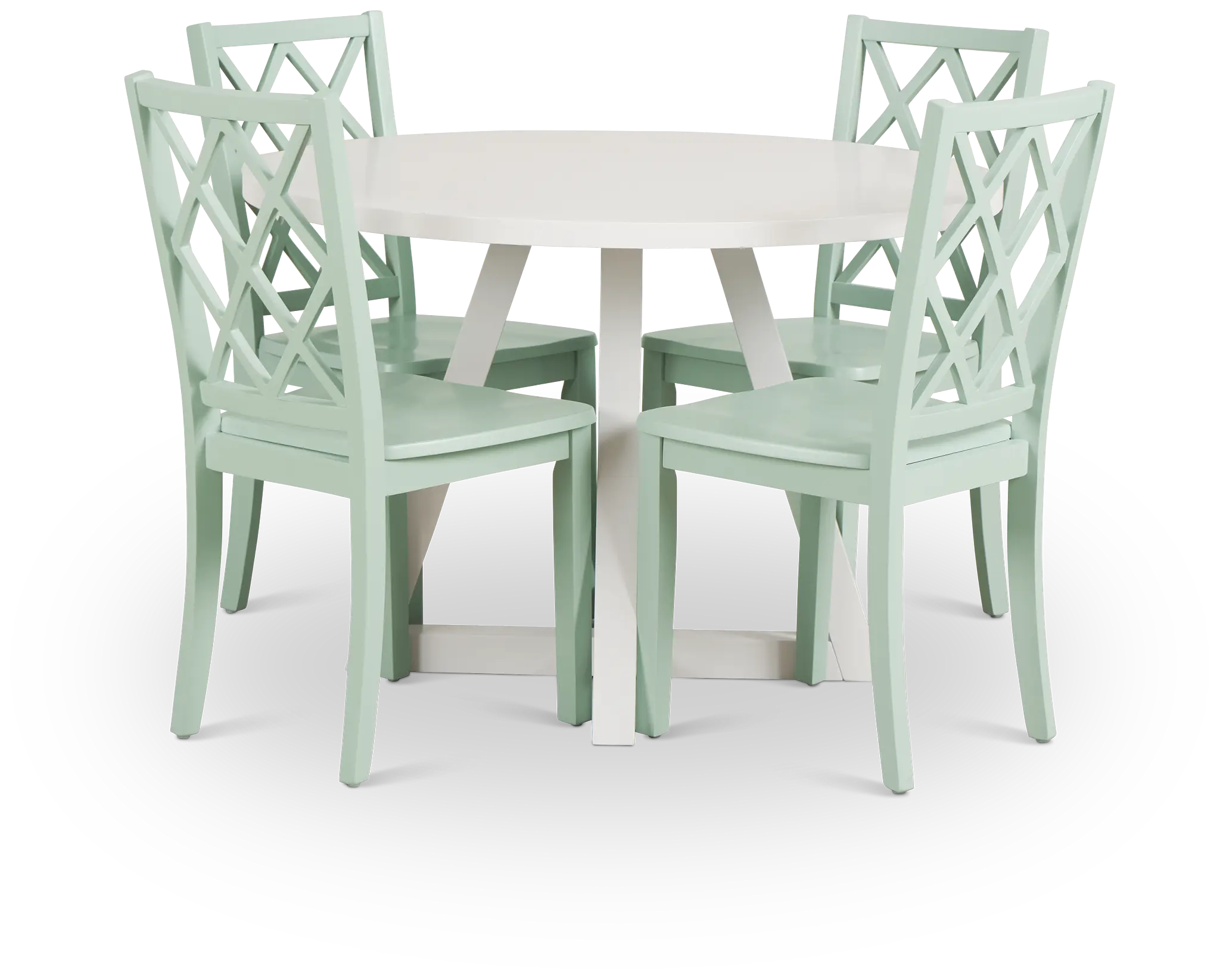 Edgartown White Round Table & 4 Light Blue Wood Chairs Edgartown White Round Table & 4 Light Blue Wood Chairs