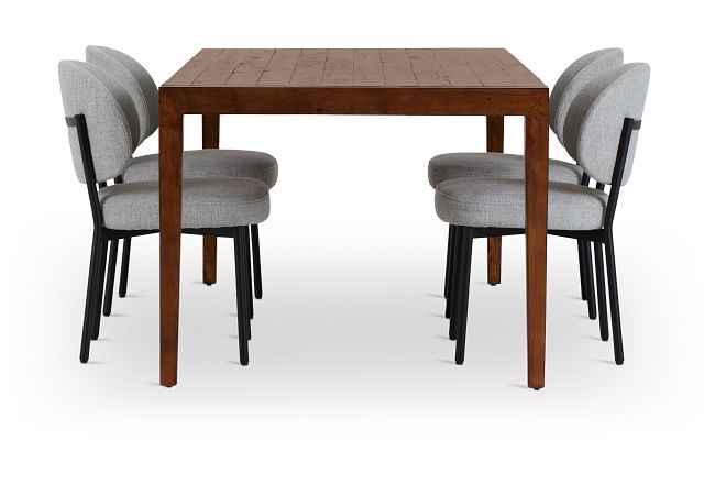 Chicago Dark Tone Rect Table & 4 Light Gray Upolstered Chairs