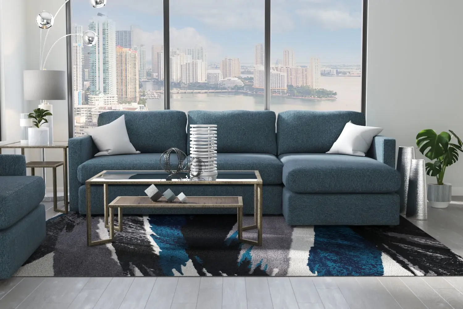 Noah Dark Blue Fabric Small Right Chaise Sectional Noah Dark Blue Fabric Small Right Chaise Sectional