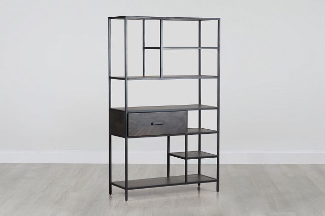 Cleo 1 Drawer Metal Bookcase Home, Black Metal Bookcase With Drawers