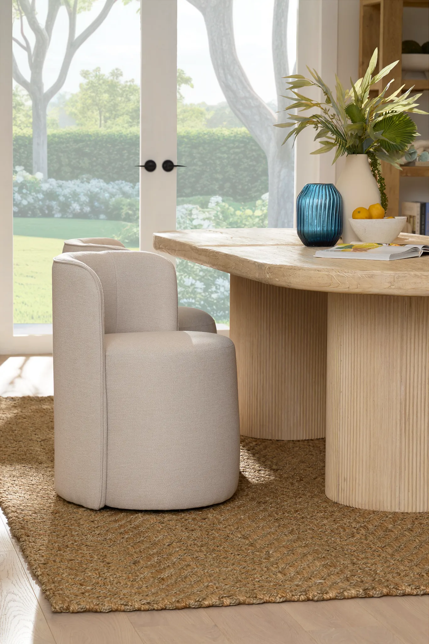 Ryan Light Beige Castored Upholstered Side Chair