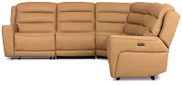 Wilder Brown Leather Medium Tri Power Sectional with Refrigerated Console