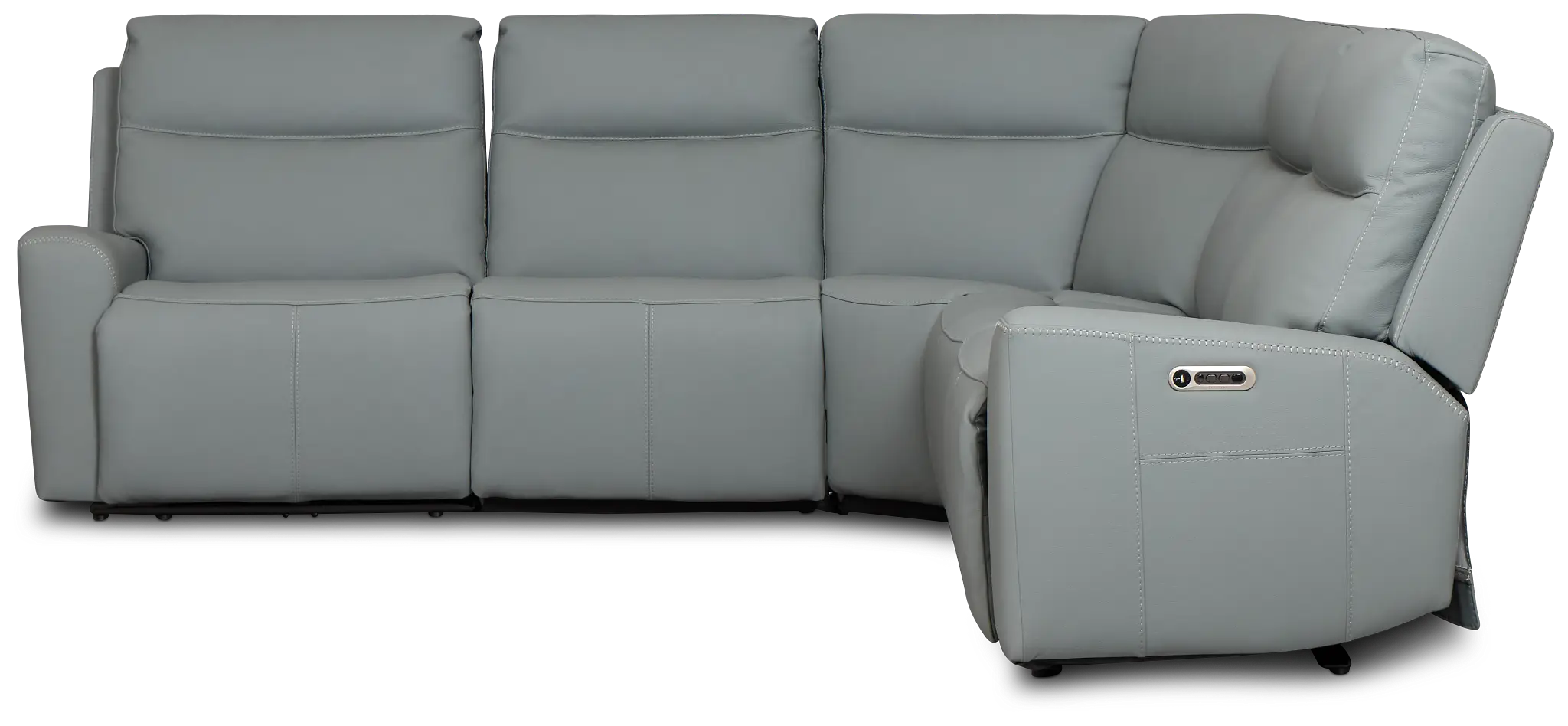 Flexsteel Sterling Blue Lthr/vinyl Small Dual Power Reclining Two-arm Sectional Flexsteel Sterling Blue Lthr/vinyl Small Dual Power Reclining Two-arm Sectional