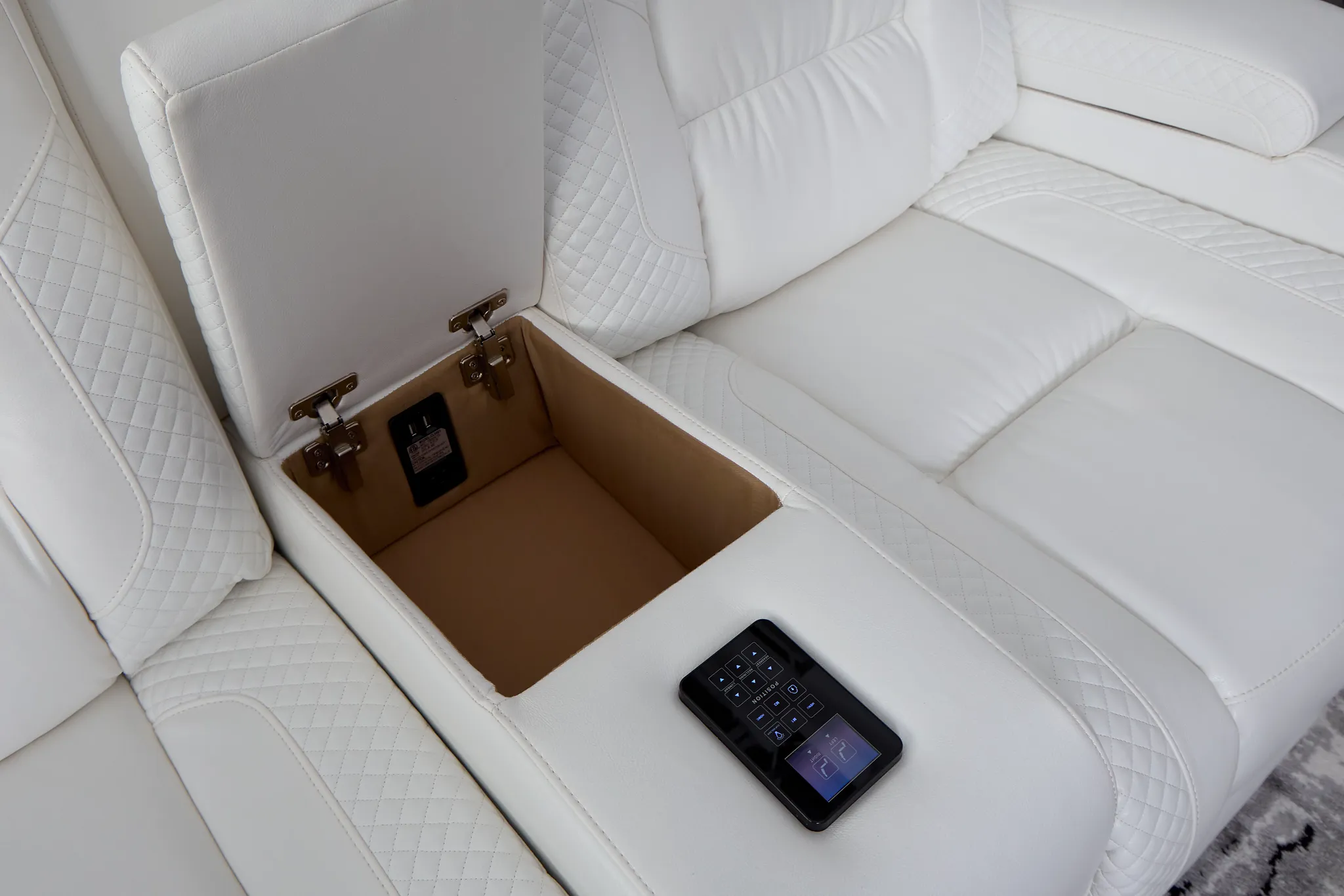 Troy White Micro Right Console Love Reclining Sectional