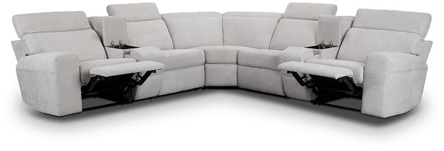 Callum Light Gray Fabric Large Dual Manually Reclining Two-arm Sectional