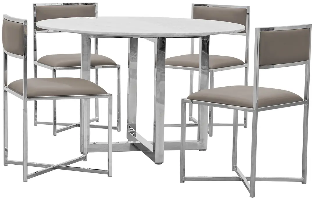 Amalfi Taupe Marble Round Table & 4 Metal Chairs Amalfi Taupe Marble Round Table & 4 Metal Chairs