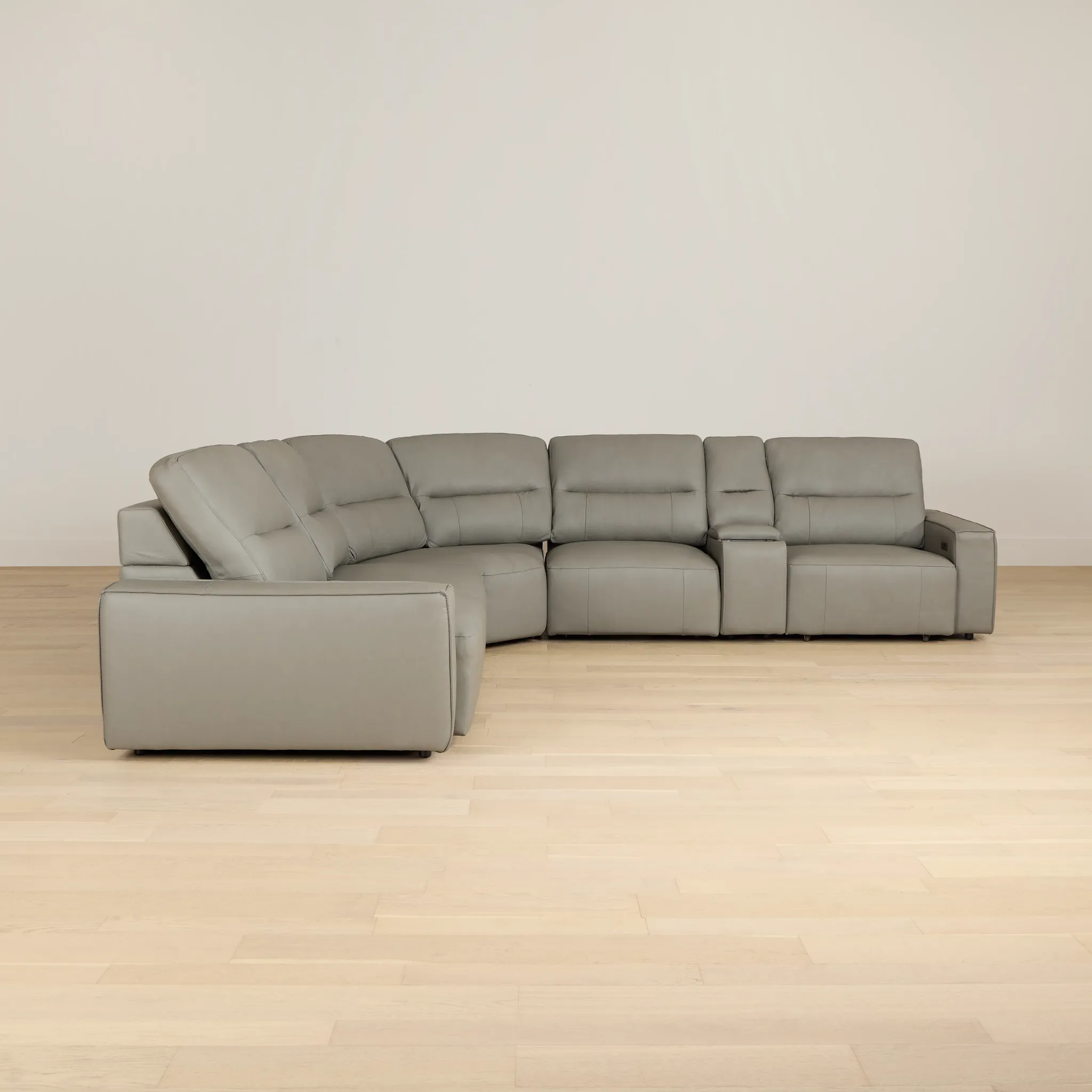 Rudy Gray Lthr/vinyl Medium Dual Power 2 Arm Extension Chaise Sectional