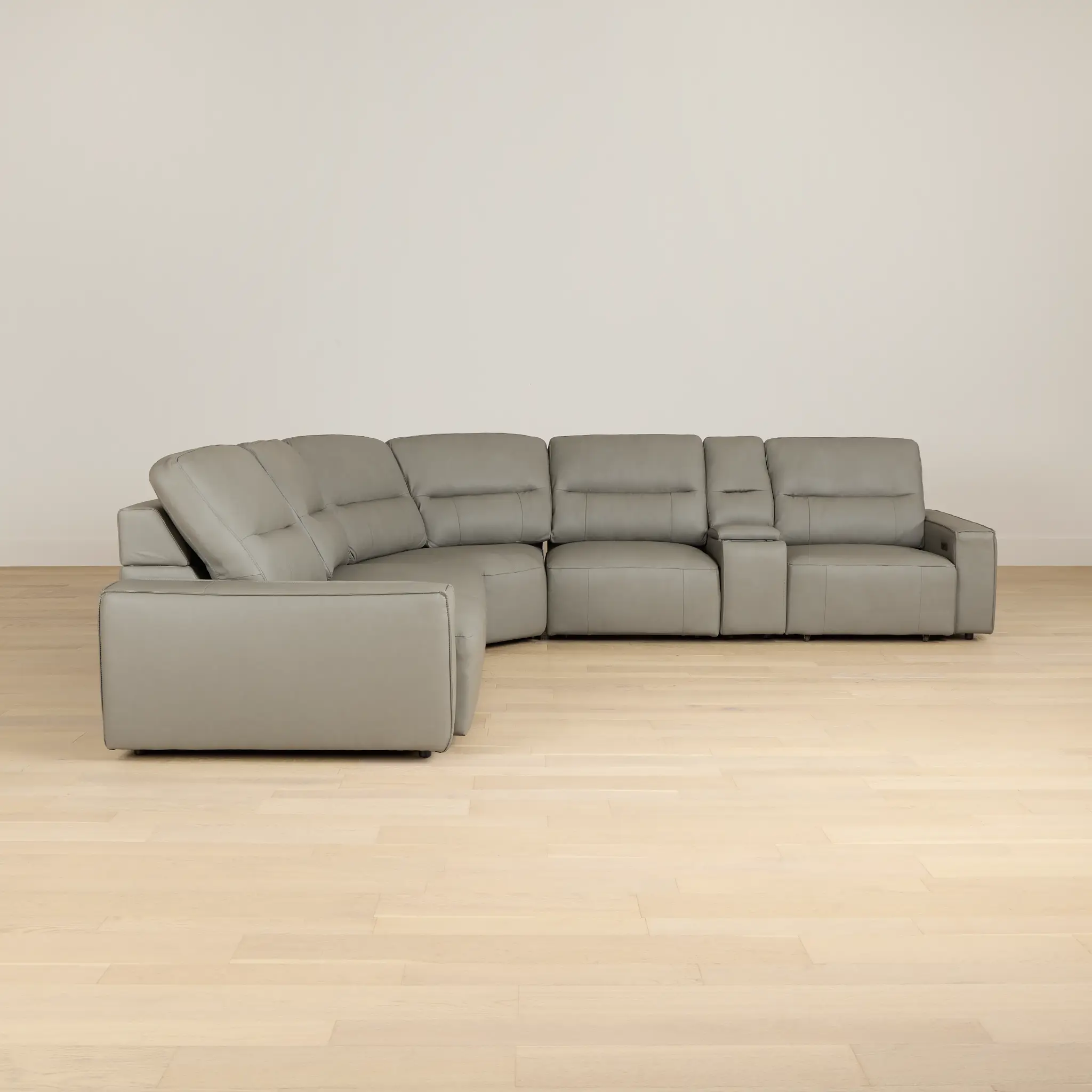 Rudy Gray Lthr/vinyl Medium Dual Power 2 Arm Extension Chaise Sectional Rudy Gray Lthr/vinyl Medium Dual Power 2 Arm Extension Chaise Sectional