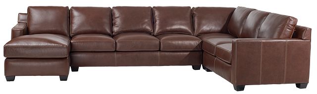 Carson Medium Brown Leather Medium Left Chaise Memory Foam Sleeper Sectional