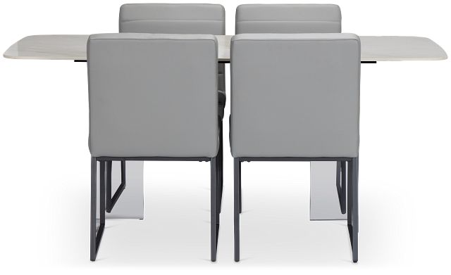 Geneva White Rect Table & 4 Gray Upholstered Chairs