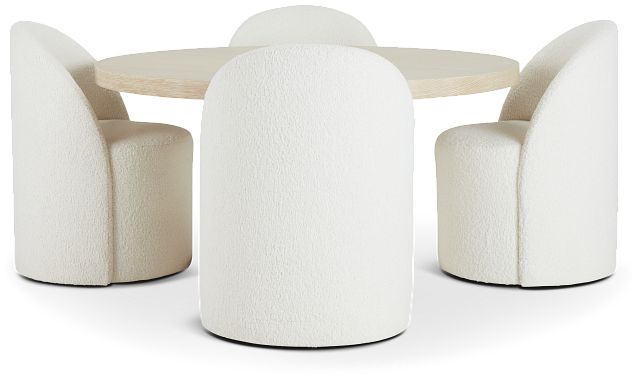 Costa Light Tone Round Table & 4 Carved Chairs