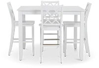 Edgartown White Square High Table & 4 White Wood Barstools