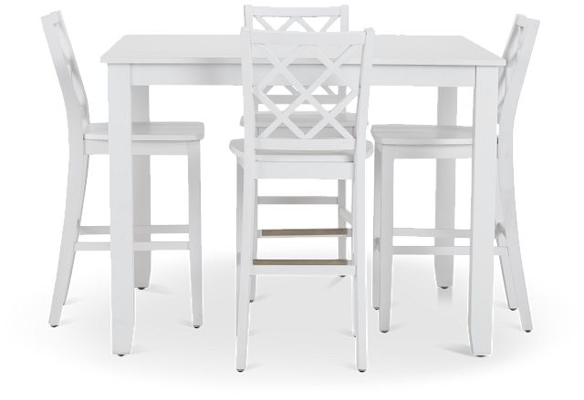 Edgartown White Square High Table & 4 White Wood Barstools