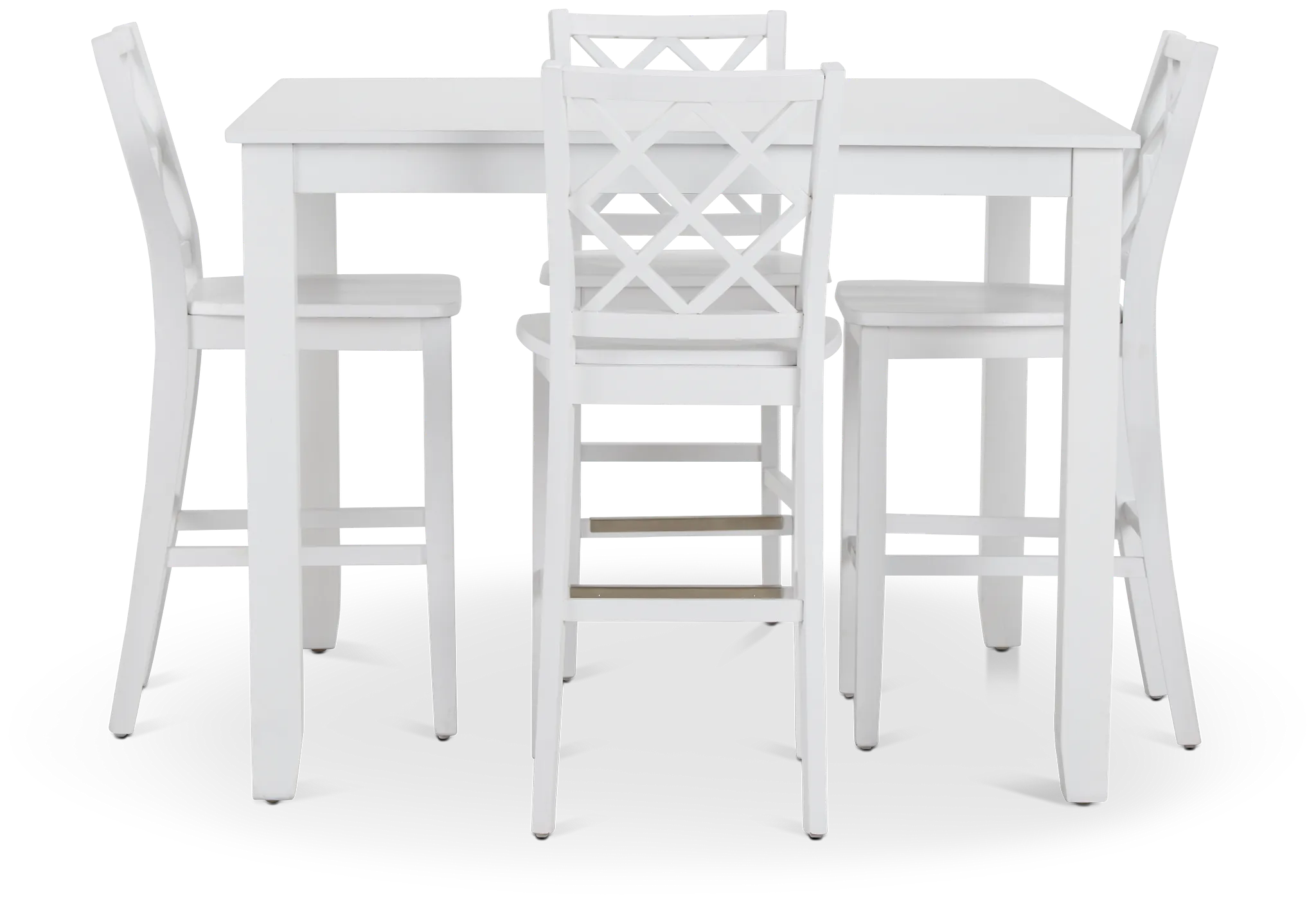 Edgartown White Square High Table & 4 White Wood Barstools