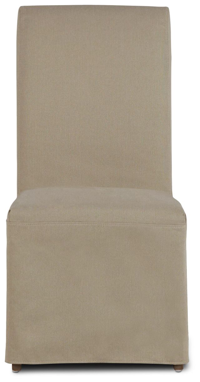 Destination Beige Long Slipcover Chair With Medium-tone Leg