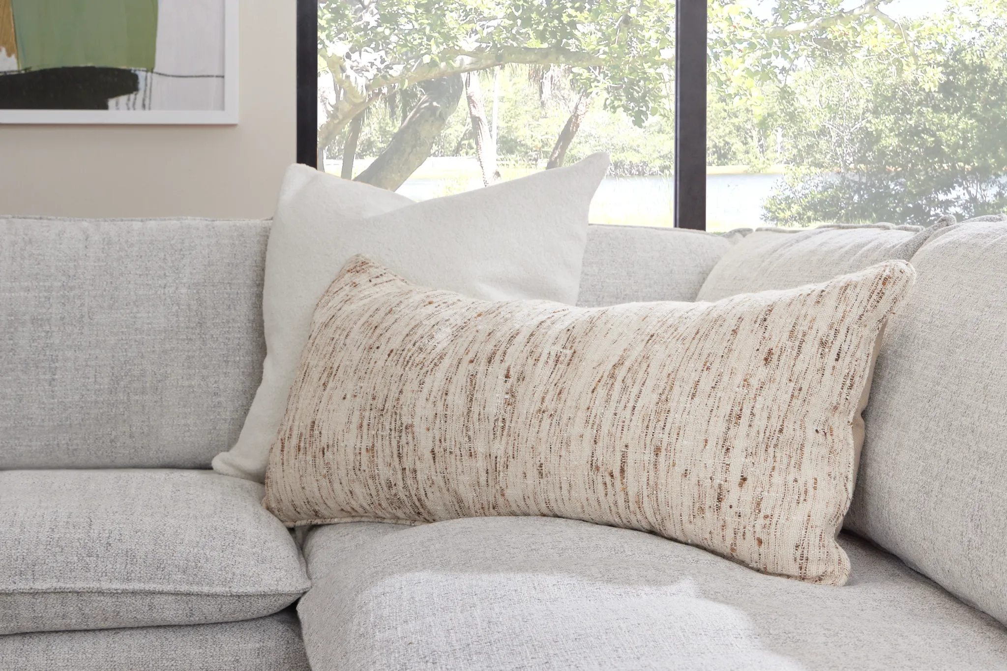 Lottie Beige Lumbar Accent Pillow