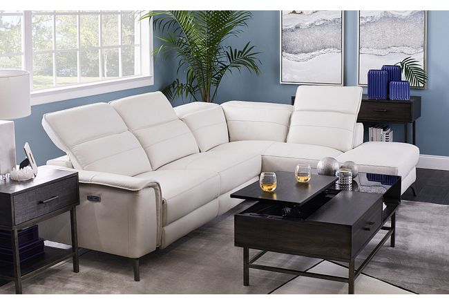 Pearson White Leather Right Bumper Power Reclining Sectional