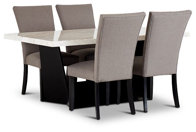 Auburn White Rect Table & 4 Dark Gray Upholstered Chairs (1)