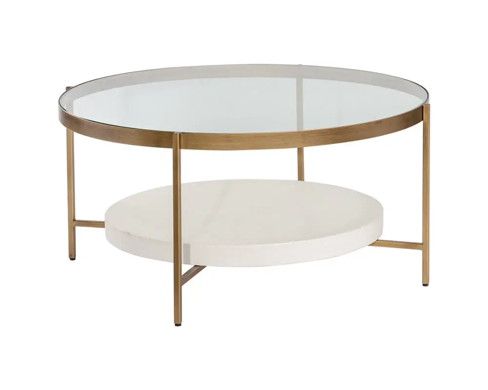 Brielle Gold Glass Round Coffee Table Brielle Gold Glass Round Coffee Table