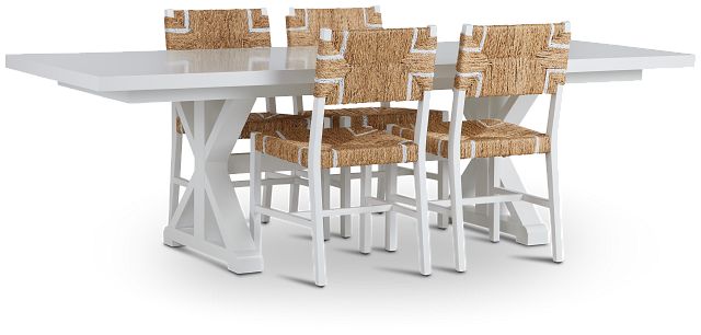 Nantucket White Trestle Table & 4 Woven Chairs