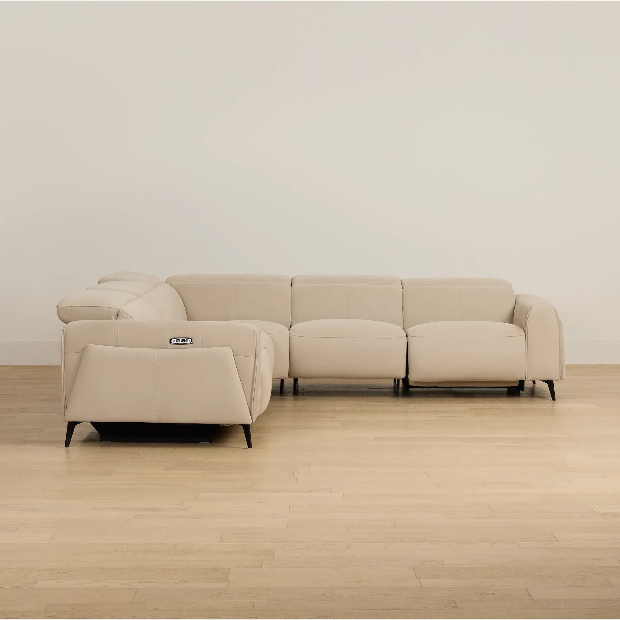 Reyna Beige Micro Small Dual Power Reclining Two-arm Sectional