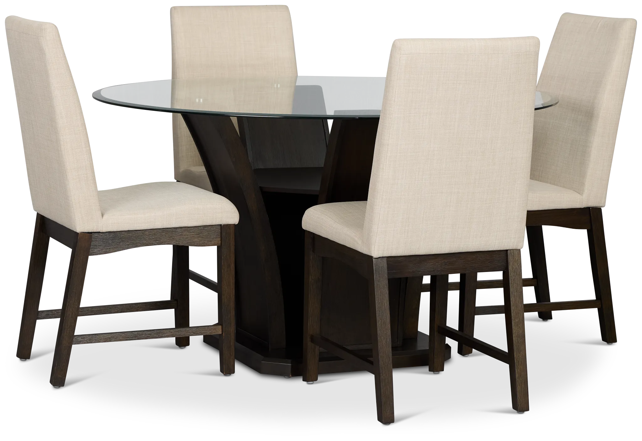 Roswell Glass Round Table & 4 Upholstered Chairs