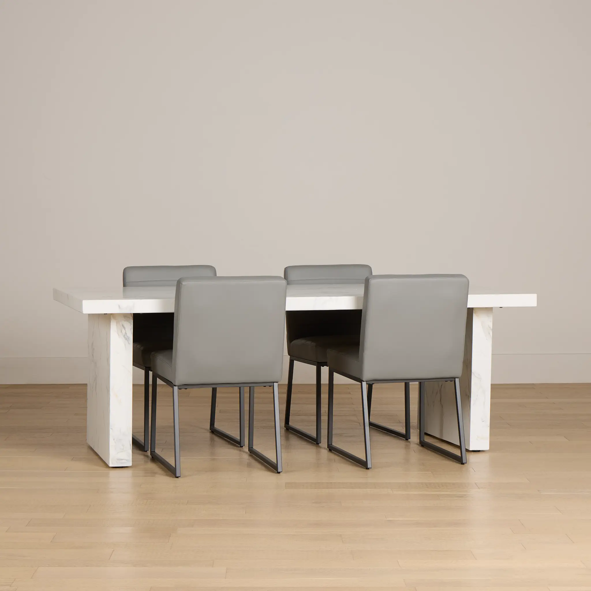 Viscaya White Table & 4 Gray Upholstered Chairs Viscaya White Table & 4 Gray Upholstered Chairs