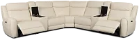 Walker Ivory Lthr/vinyl Large Dual Power Reclining Two-arm Sectional