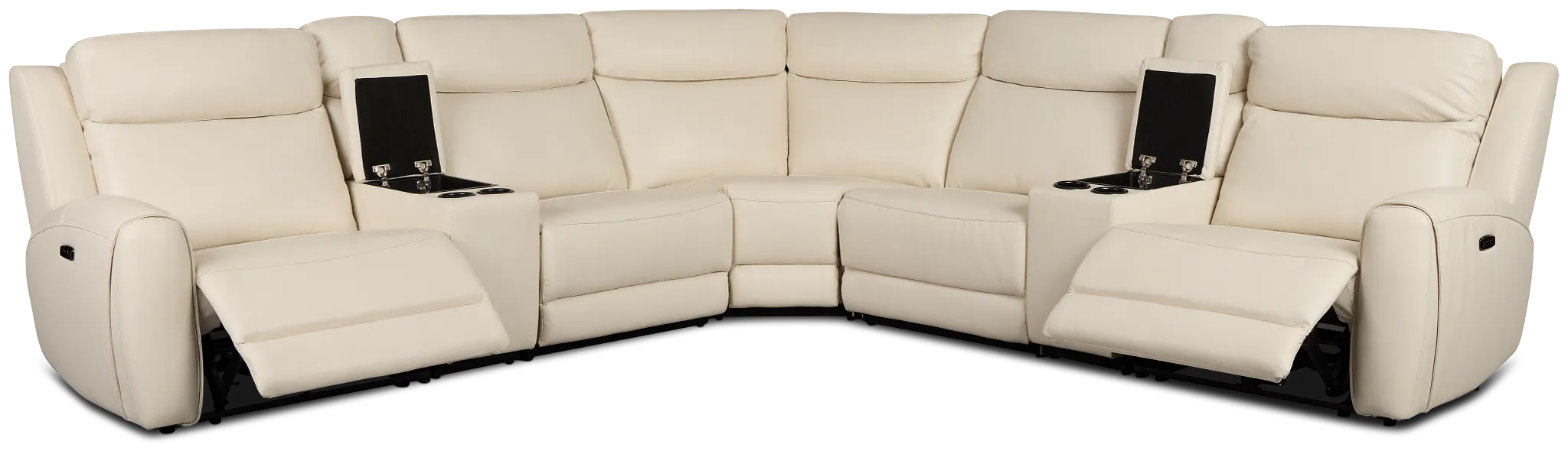 Walker Ivory Lthr/vinyl Large Dual Power Reclining Two-arm Sectional