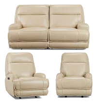 Casey Light Beige Lthr/vinyl Power Reclining Living Room