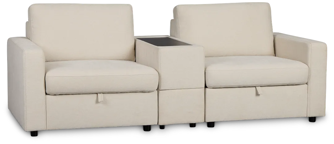 Addie Beige Fabric 2-piece Modular Storage Sofa With Console