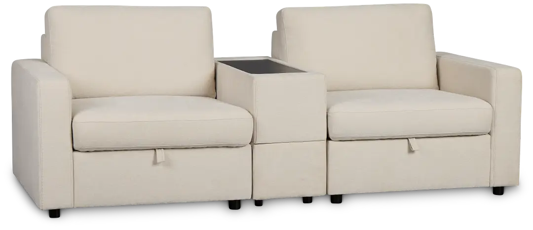 Addie Beige Fabric 2-piece Modular Storage Sofa With Console Addie Beige Fabric 2-piece Modular Storage Sofa With Console