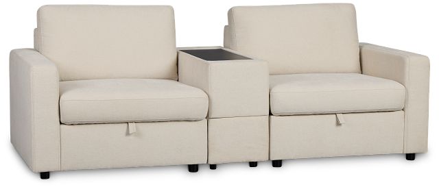 Addie Beige Fabric 2-piece Modular Storage Sofa With Console