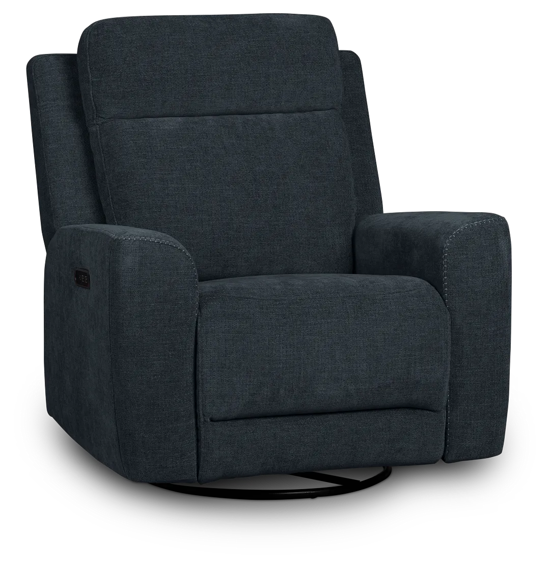 Dean Dark Blue Fabric Power Swivel Glider Recliner