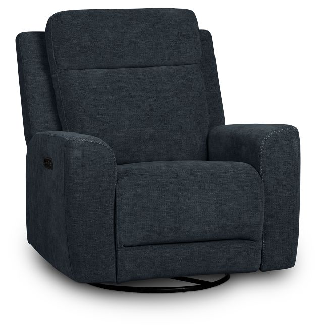 Dean Dark Blue Fabric Power Swivel Glider Recliner