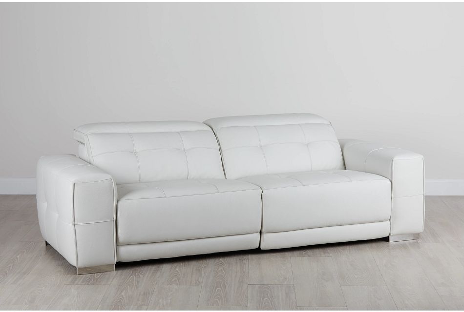 Reva White Leather Power Reclining Sofa, White Leather Recliner Sofa