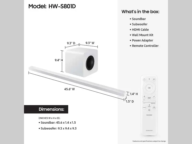 Samsung S-series Soundbar Hw-s801d 3.1.2 Ch White Soundbar Samsung S-series Soundbar Hw-s801d 3.1.2 Ch White Soundbar