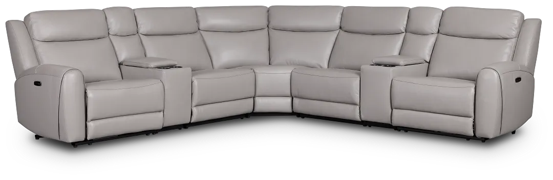 Walker Light Gray Lthr/vinyl Large Dual Power Reclining Two-arm Sectional