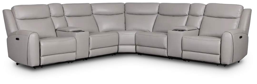 Walker Light Gray Lthr/vinyl Large Dual Power Reclining Two-arm Sectional Walker Light Gray Lthr/vinyl Large Dual Power Reclining Two-arm Sectional
