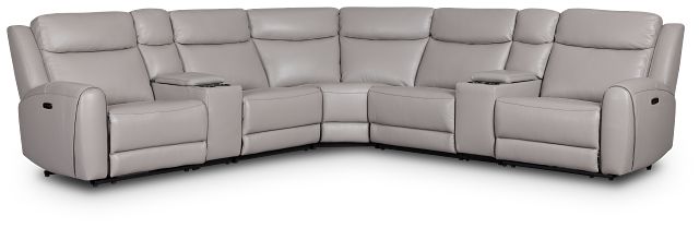 Walker Light Gray Lthr/vinyl Large Dual Power Reclining Two-arm Sectional