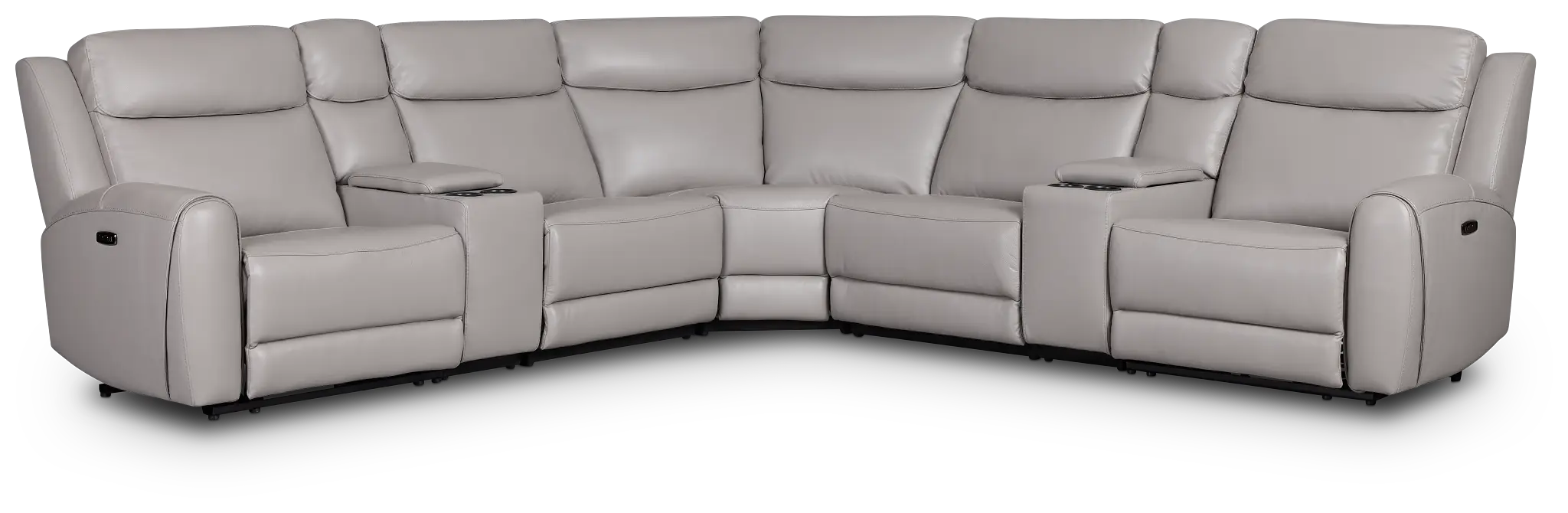 Walker Light Gray Lthr/vinyl Large Dual Power Reclining Two-arm Sectional Walker Light Gray Lthr/vinyl Large Dual Power Reclining Two-arm Sectional