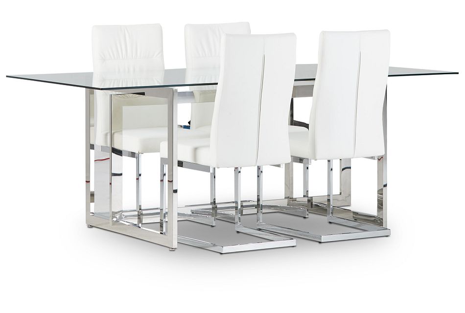 Bronx Glass White Table & 4 Upholstered Chairs
