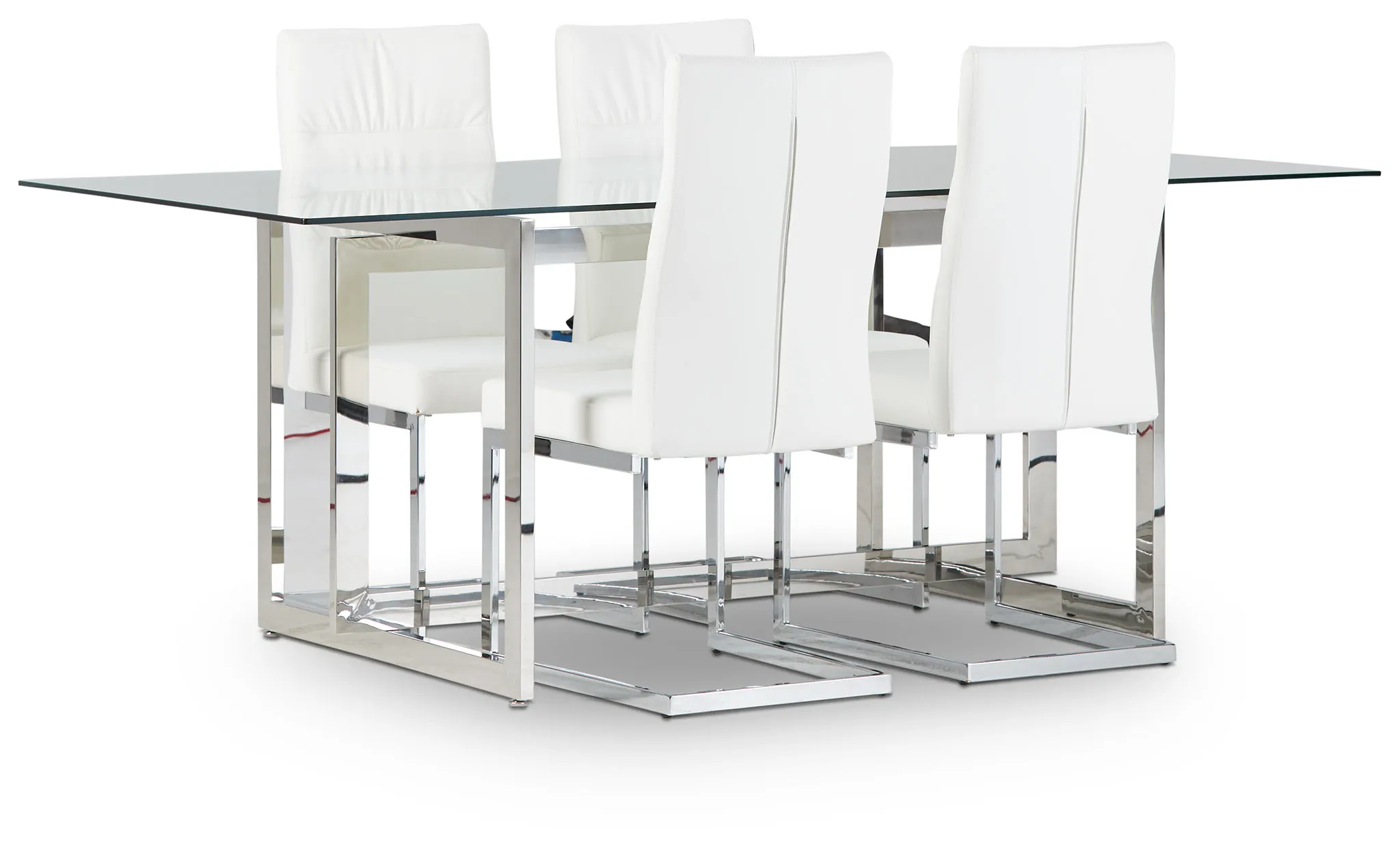 Bronx Glass White Table & 4 Upholstered Chairs